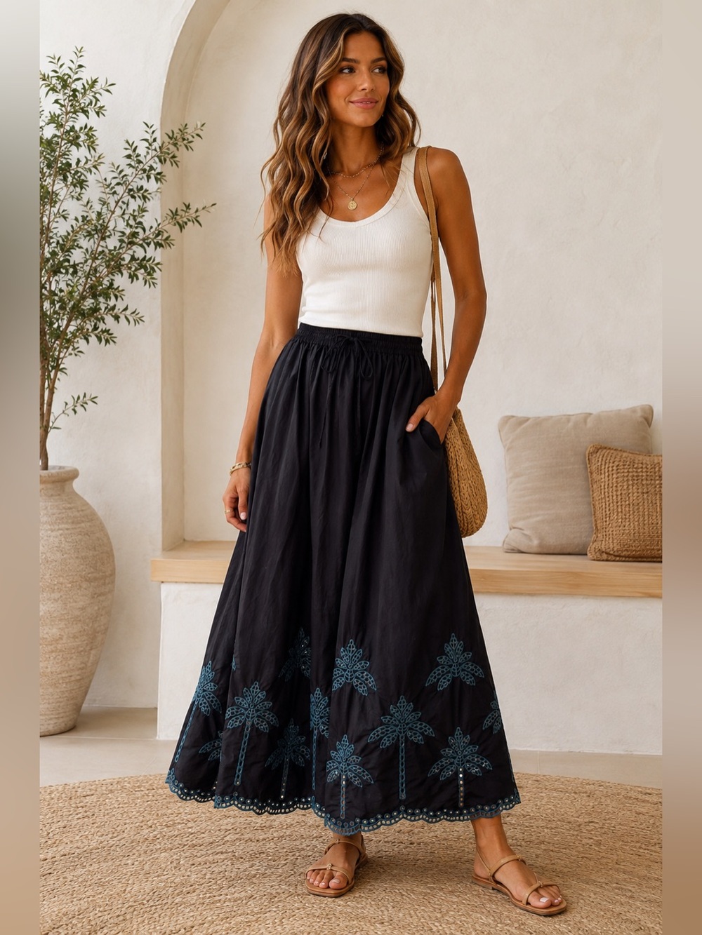 Marine Layer Ryland Eyelet Embroidered Maxi Skirt Size Large old money #142